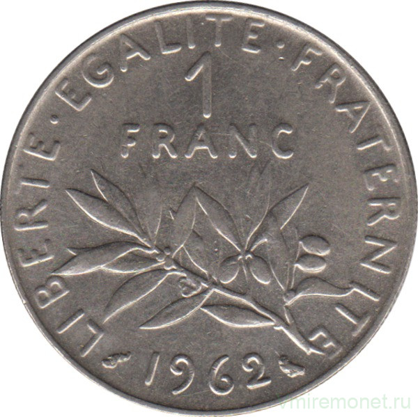 Монета. Франция. 1 франк 1962 год.