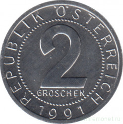 Монета. Австрия. 2 гроша 1991 год.
