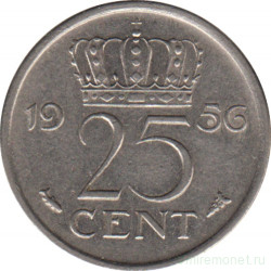 Монета. Нидерланды. 25 центов 1956 год.