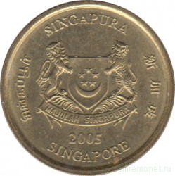 Монета. Сингапур. 5 центов 2005 год.