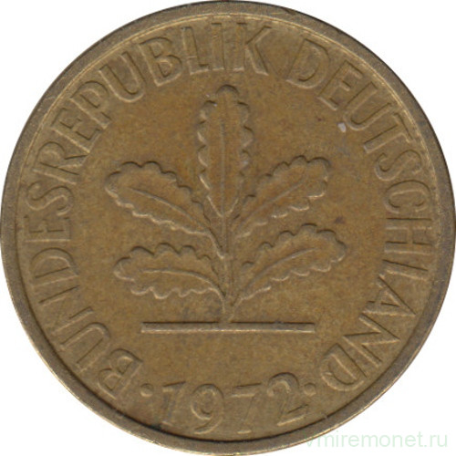 Монета. ФРГ. 5 пфеннигов 1972 год. Монетный двор - Карлсруэ (G).