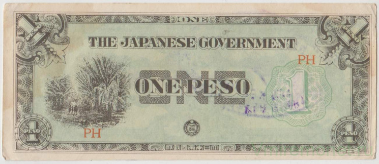 Банкнота. Филиппины. Японская оккупация. 1 песо 1942 год. Печать американской администрации.