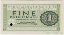 Банкнота. Германия. Третий рейх. Немецкий Вермахт. Клиринговая банкнота. 1 рейхсмарка 1944 год. Тип М38.