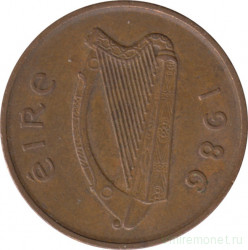 Монета. Ирландия. 2 пенса 1986 год.