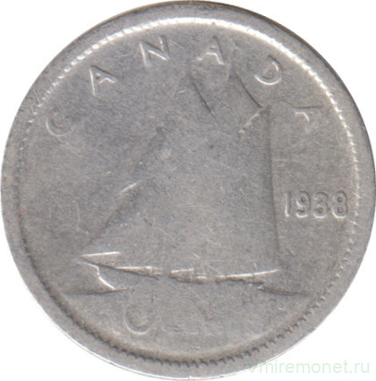 Монета. Канада. 10 центов 1938 год.