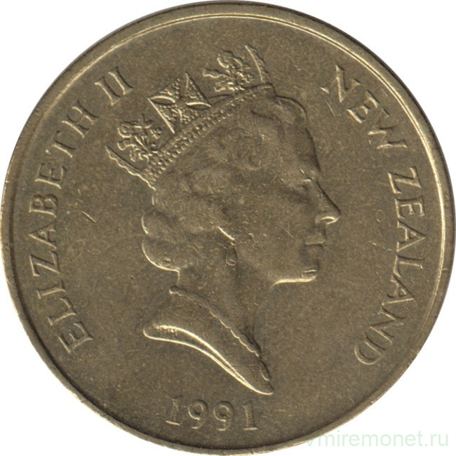 Монета. Новая Зеландия. 2 доллара 1991 год.