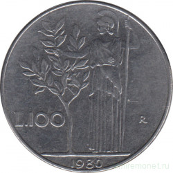 Монета. Италия. 100 лир 1980 год.