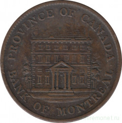 Монета. Канада. Токен провинции Канада. ½ пенни (1 су) 1844 год. "Bank Of Monreal".