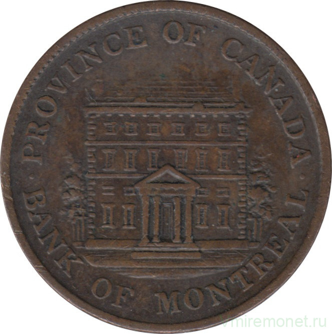 Монета. Канада. Токен провинции Канада. 1/2 пенни (1 су) 1844 год. "Bank Of Monreal".