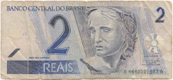 Банкнота. Бразилия. 2 реала 2003 год. Тип 249b.