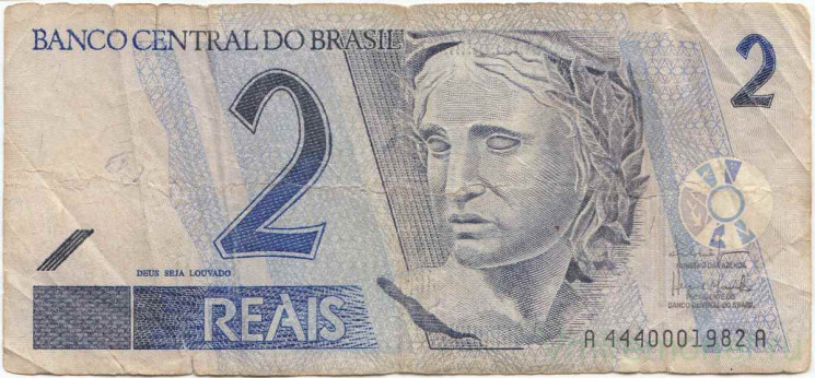 Банкнота. Бразилия. 2 реала 2003 год. Тип 249b.