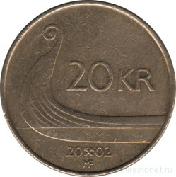 Монета. Норвегия. 20 крон 2002 год.