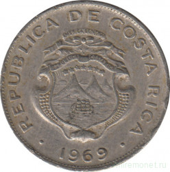 Монета. Коста-Рика. 25 сентимо 1969 год.