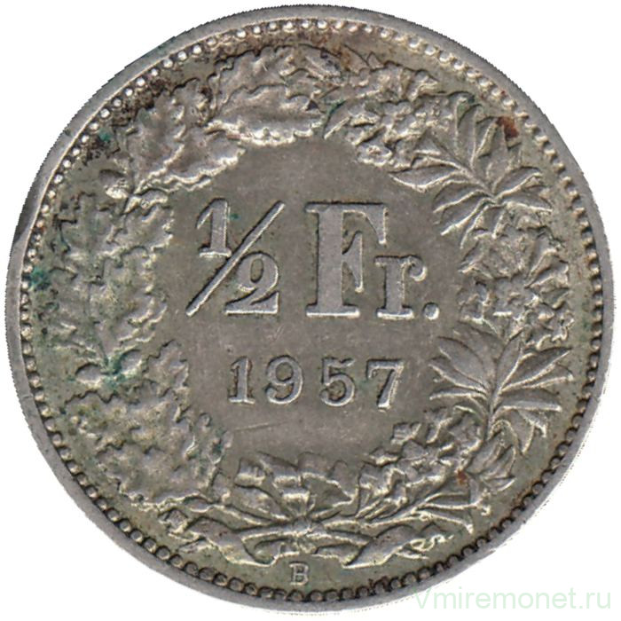 Монета. Швейцария. 1/2 франка 1957 год.
