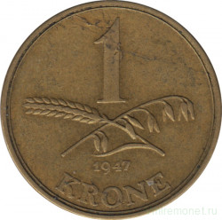 Монета. Дания. 1 крона 1947 год.