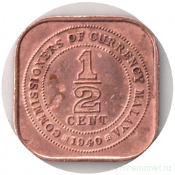 Монета. Малайя (Малайзия). 1/2 цента 1940 год.
