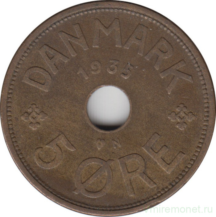Монета. Дания. 5 эре 1935 год.
