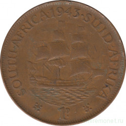 Монета. Южно-Африканская республика (ЮАР). 1 пенни 1943 год.