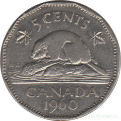 Монета. Канада. 5 центов 1960 год.