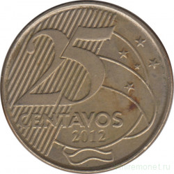 Монета. Бразилия. 25 сентаво 2012 год.