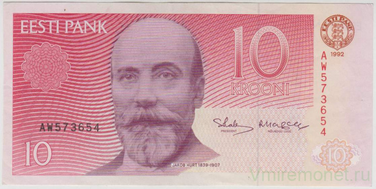 Банкнота. Эстония. 10 крон 1992 год.
