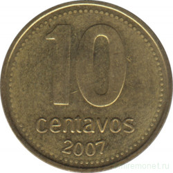 Монета. Аргентина. 10 сентаво 2007 год.