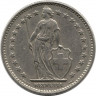 Монета. Швейцария. 2 франка 1968 год. Без букв.