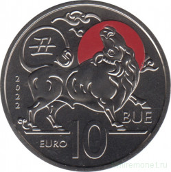 Монета. Сан-Марино. 10 евро 2022 год. Год быка.