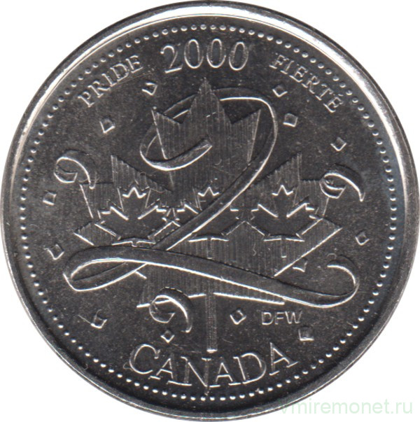 Монета. Канада. 25 центов 2000 год. Миллениум - гордость.