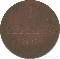 Монета. Ганновер (Германский союз). 1 пфенниг 1837 год. B. Герб.