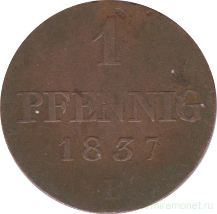Монета. Ганновер (Германский союз). 1 пфенниг 1837 год. B. Герб.