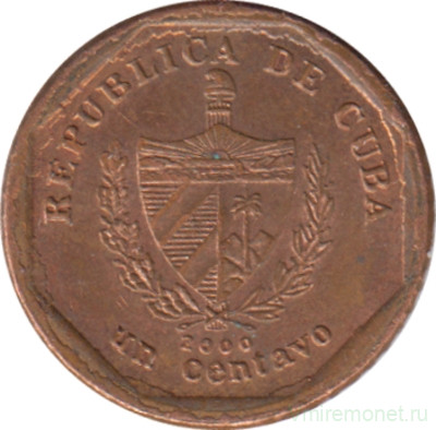 Монета. Куба. 1 сентаво 2000 год (конвертируемый песо). Сталь с медным покрытием.