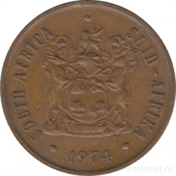 Монета. Южно-Африканская республика (ЮАР). 2 цента 1974 год.
