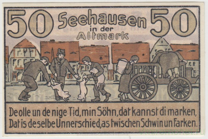 Бона. Нотгельд. Германия. Город Зеехаузен. 50 пфеннигов 1921 год. Вариант 1215.1.3.