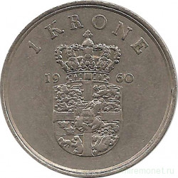 Монета. Дания. 1 крона 1960 год.