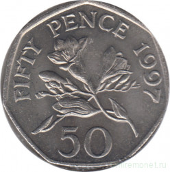 Монета. Великобритания. Гернси. 50 пенсов 1997 год. Диаметр 27.2 мм.