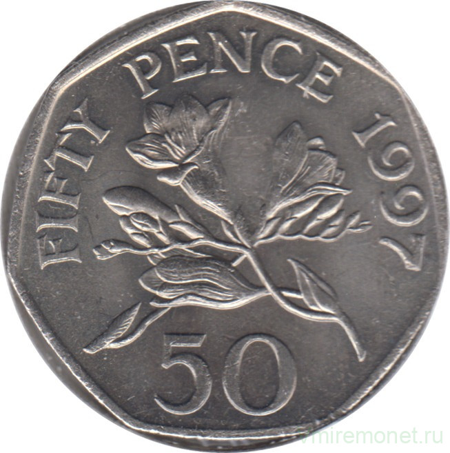 Монета. Великобритания. Гернси. 50 пенсов 1997 год. Диаметр 27.2 мм.