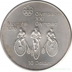 Монета. Канада. 10 долларов 1974 год. XXI летние Олимпийские Игры Монреаль 1976. Велоспорт.