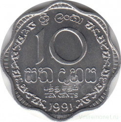 Монета. Шри-Ланка. 10 центов 1991 год.