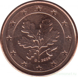 Монета. Германия. 1 цент 2020 год. (D).