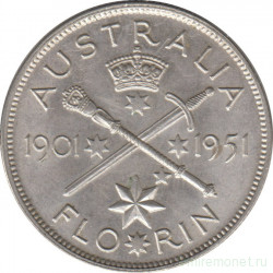 Монета. Австралия. 1 флорин (2 шиллинга) 1951 год. 50 лет Австралийской конфедерации.