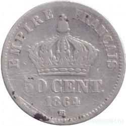Монета. Франция. 50 сантимов 1864 год. BB.
