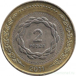 Монета. Аргентина. 2 песо 2011 год.