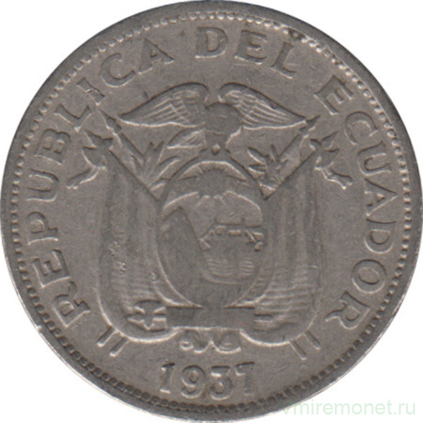 Монета. Эквадор. 10 сентаво 1937 год.