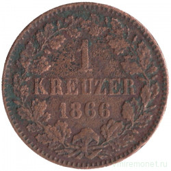 Монета. Германия. Баден. 1 крейцер 1866 год. 