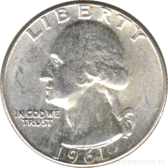 Монета. США. 25 центов 1961 год. Без отметки монетного двора.