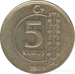 Монета. Турция. 5 курушей 2009 год.