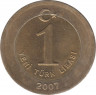 Монета. Турция. 1 лира 2007 год. ав.