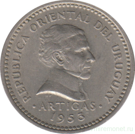 Монета. Уругвай. 5 сентесимо 1953 год.