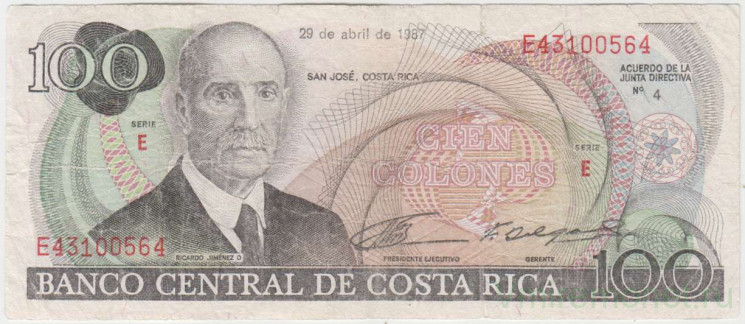 Банкнота. Коста-Рика. 100 колонов 1987 год. Тип 248b.